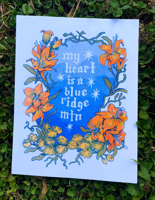 My Heart is a Blue Ridge Mountain Riso Print