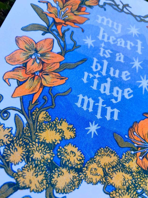 My Heart is a Blue Ridge Mountain Riso Print