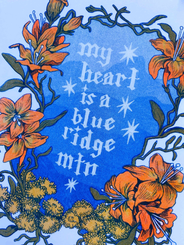 My Heart is a Blue Ridge Mountain Riso Print